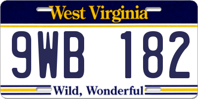 WV license plate 9WB182