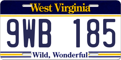 WV license plate 9WB185