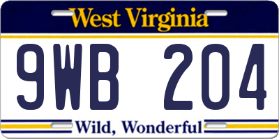 WV license plate 9WB204