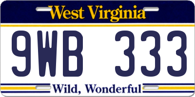 WV license plate 9WB333