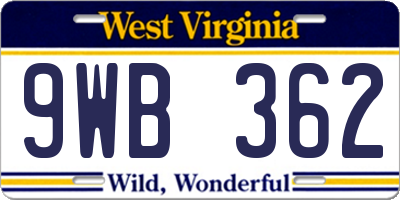 WV license plate 9WB362