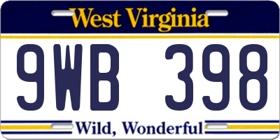 WV license plate 9WB398