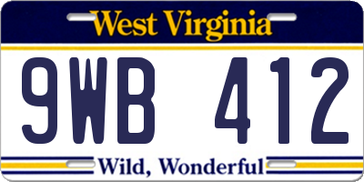 WV license plate 9WB412