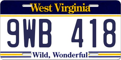 WV license plate 9WB418