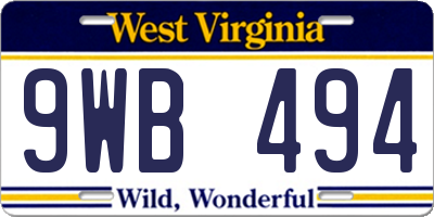 WV license plate 9WB494