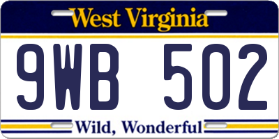 WV license plate 9WB502