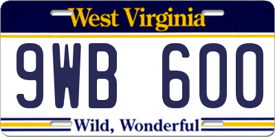 WV license plate 9WB600