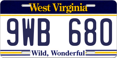 WV license plate 9WB680