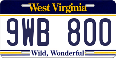 WV license plate 9WB800