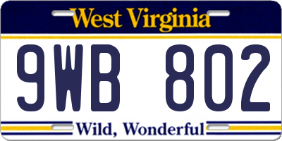 WV license plate 9WB802