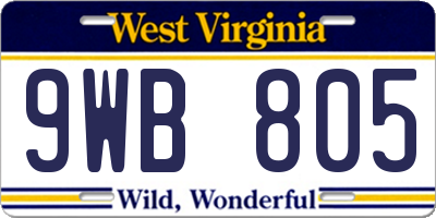 WV license plate 9WB805