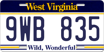 WV license plate 9WB835
