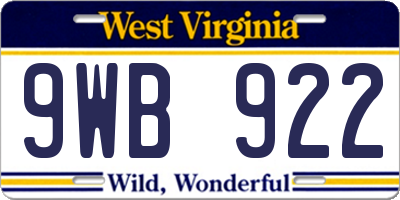 WV license plate 9WB922