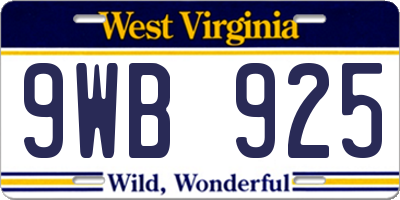 WV license plate 9WB925