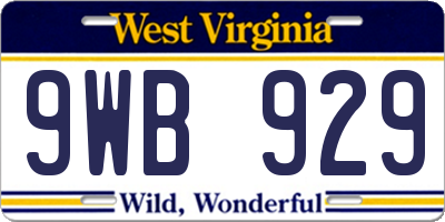 WV license plate 9WB929