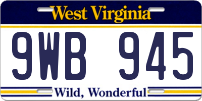 WV license plate 9WB945