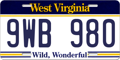 WV license plate 9WB980