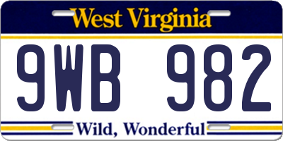 WV license plate 9WB982
