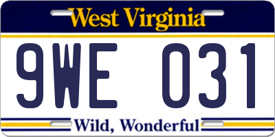WV license plate 9WE031