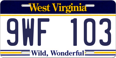WV license plate 9WF103
