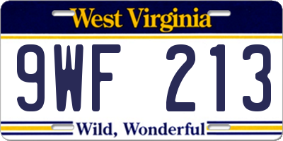 WV license plate 9WF213