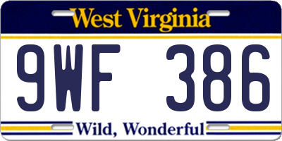 WV license plate 9WF386