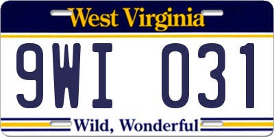 WV license plate 9WI031