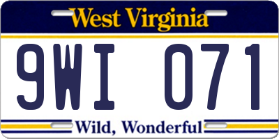 WV license plate 9WI071