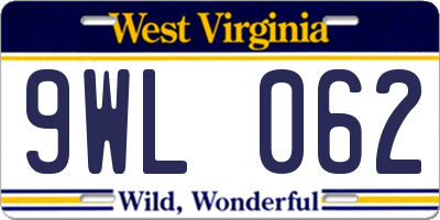 WV license plate 9WL062
