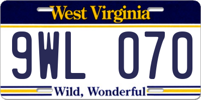 WV license plate 9WL070