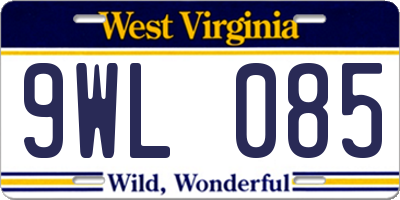WV license plate 9WL085