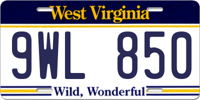 WV license plate 9WL850