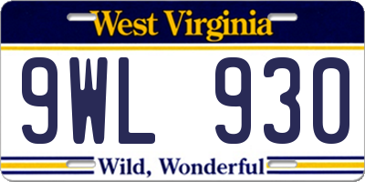 WV license plate 9WL930
