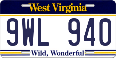WV license plate 9WL940