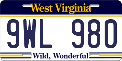 WV license plate 9WL980