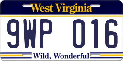 WV license plate 9WP016