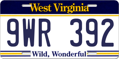 WV license plate 9WR392