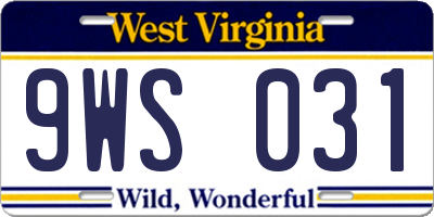 WV license plate 9WS031