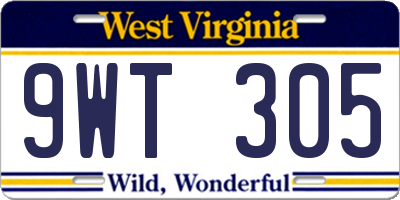 WV license plate 9WT305