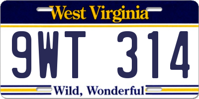 WV license plate 9WT314