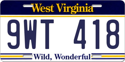 WV license plate 9WT418