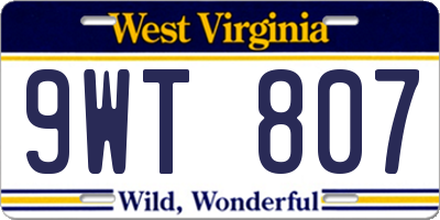 WV license plate 9WT807