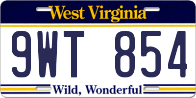 WV license plate 9WT854