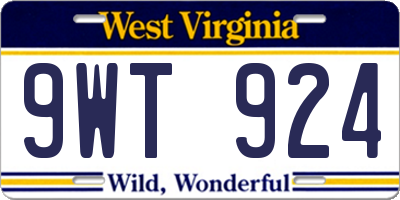 WV license plate 9WT924