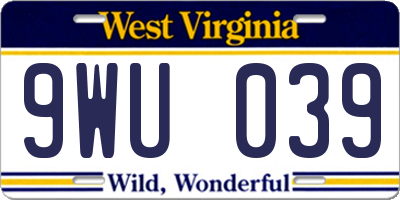 WV license plate 9WU039