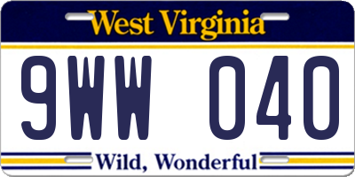 WV license plate 9WW040