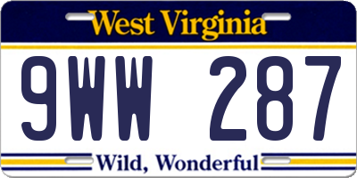 WV license plate 9WW287