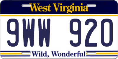 WV license plate 9WW920