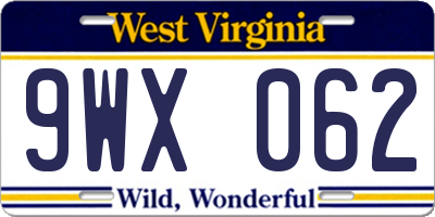 WV license plate 9WX062