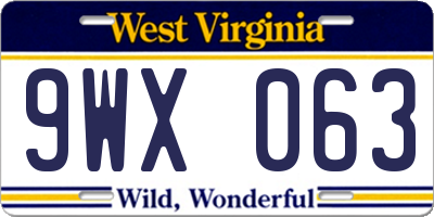 WV license plate 9WX063